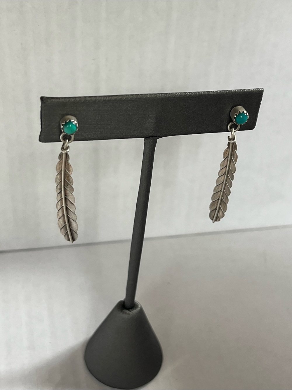 Turquoise Stone Feather Drop Earrings. Southwestern. Native American